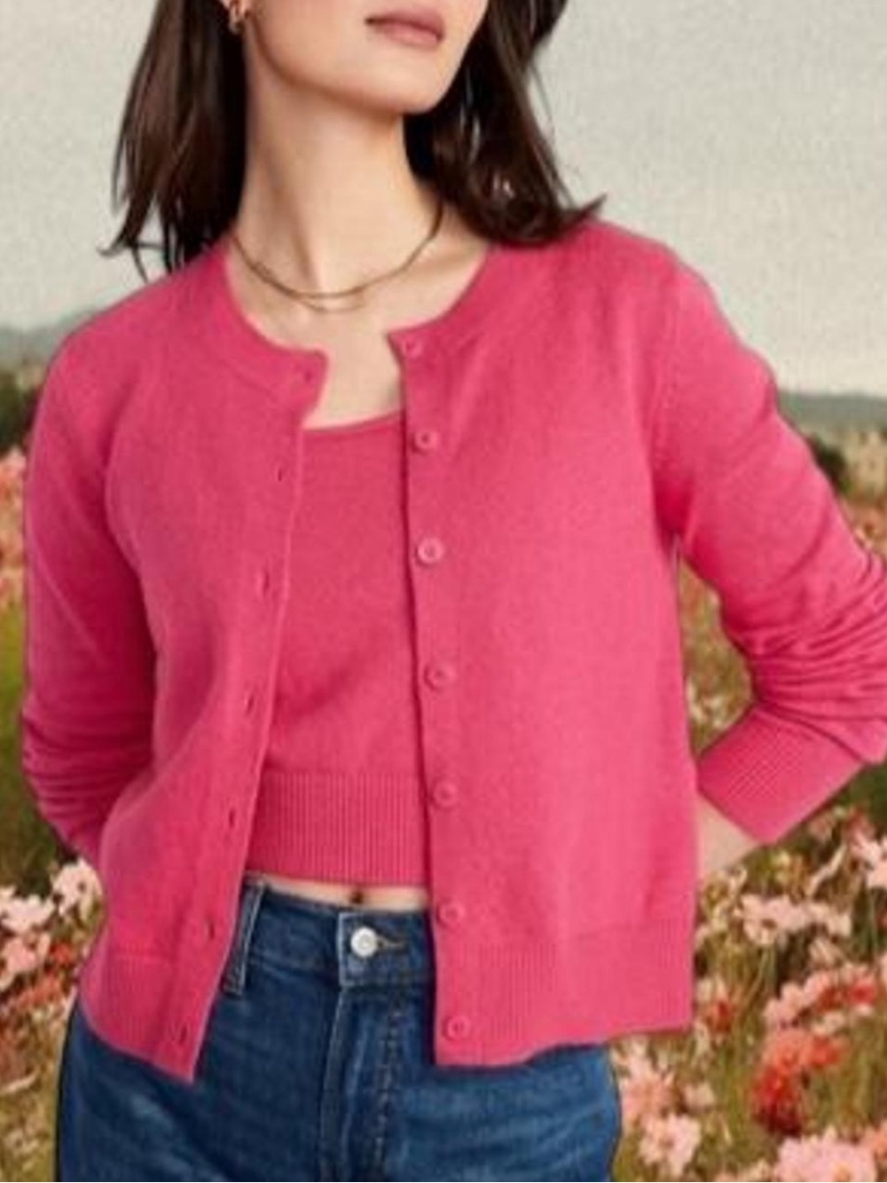 Old Navy Hot Pink Button-Up Crewneck Cardigan